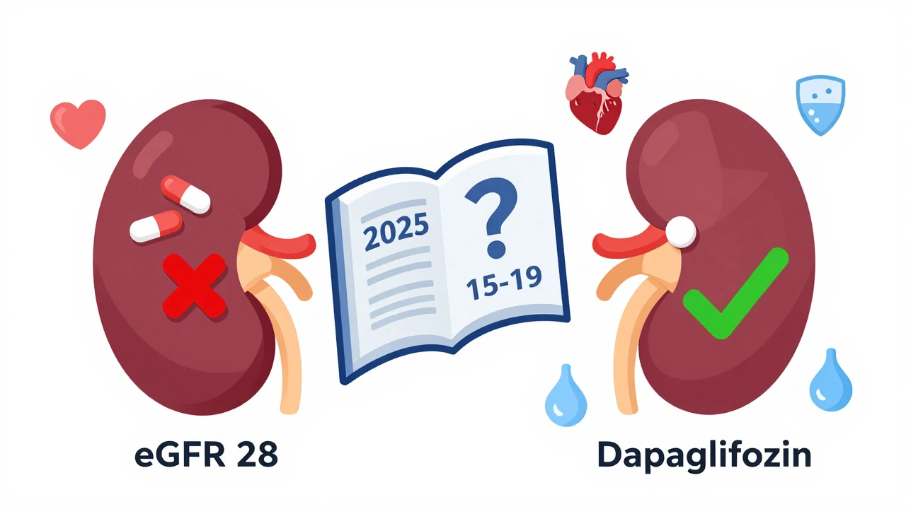 Contrasting patient pathways: stopping metformin vs starting SGLT2 inhibitor for kidney protection.