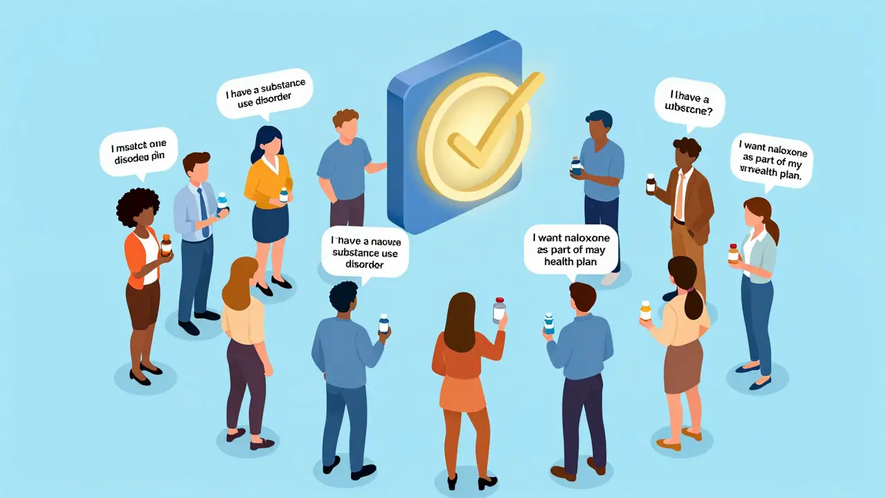 Diverse group of people sharing health phrases with CDC guideline icon glowing above them.