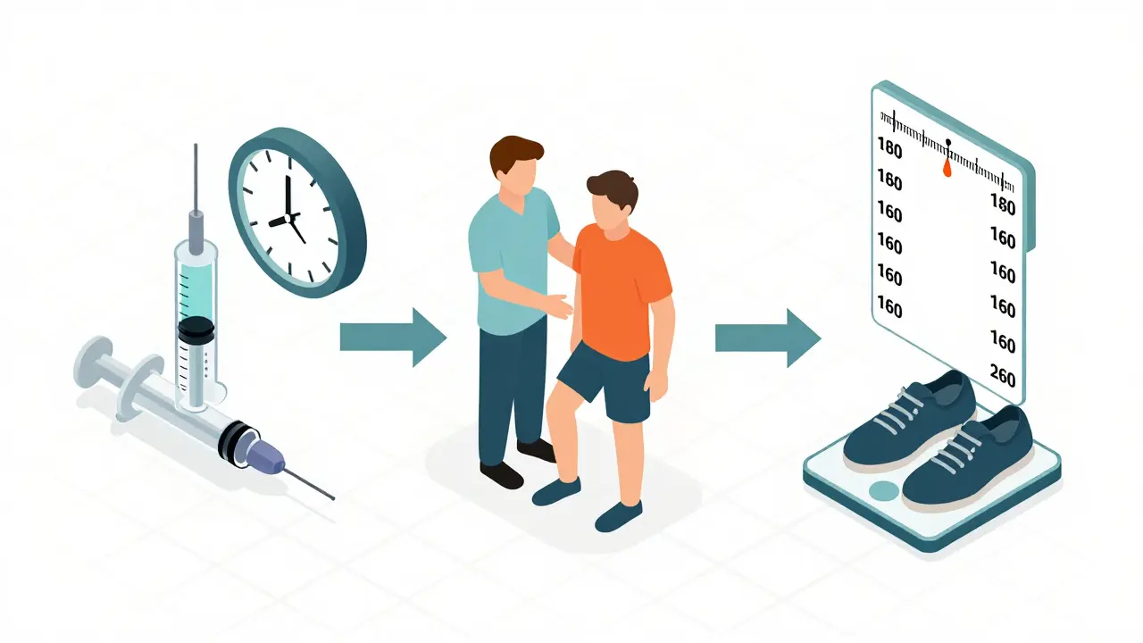 Side-by-side comparison of cortisone shot, physical therapy, and weight loss as treatments