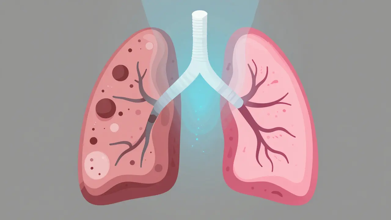 Lung tissue recovering with cilia regenerating after quitting smoking.